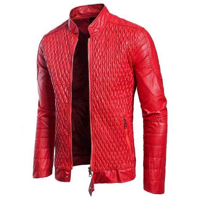 high quality new fashion black and red zipper collar men's leather PU jackets