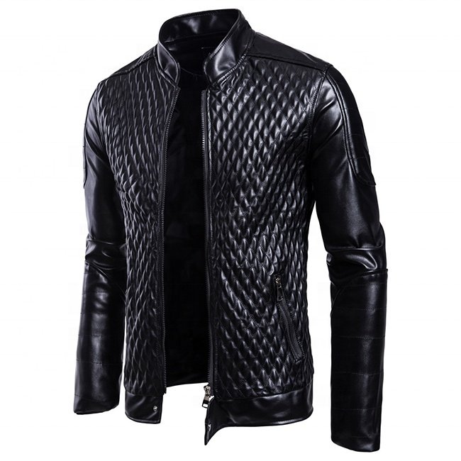high quality new fashion black and red zipper collar men's leather PU jackets