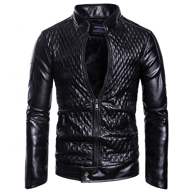 high quality new fashion black and red zipper collar men's leather PU jackets