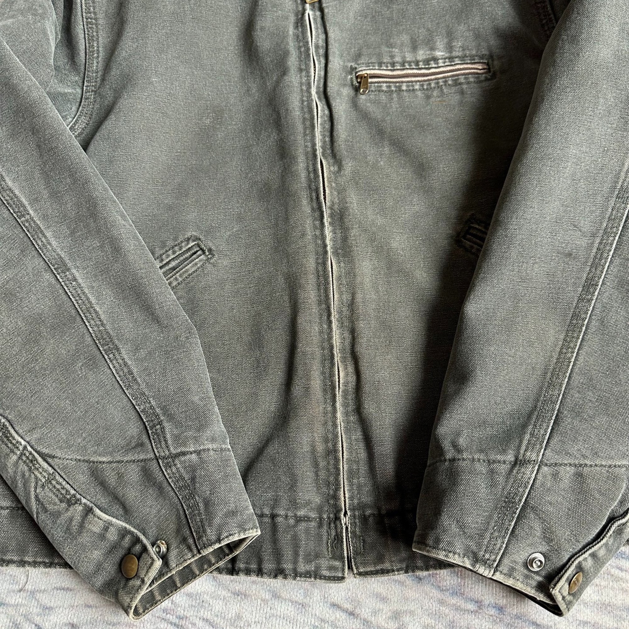 Winter Vintage Sun Faded Washed Trucker Carpenter Detroit Denim Work Jean Jacket Coat For Men