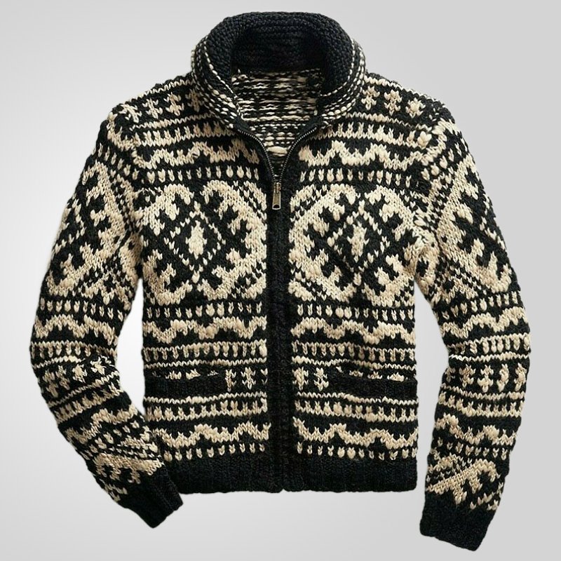 Men's Retro Sweater Jacket, European Size, Long Sleeve Jacquard Zipper Cardigan, Woolen Coat, Wholesale in Stock