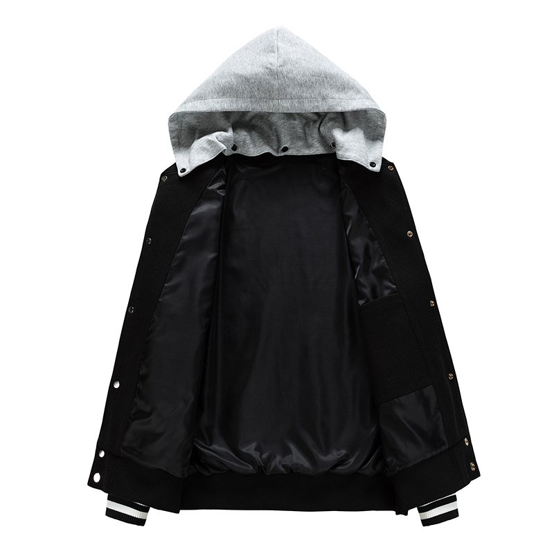 men's winter hooded varsity jacket pure cotton warm fleece letterman jacket coat for men