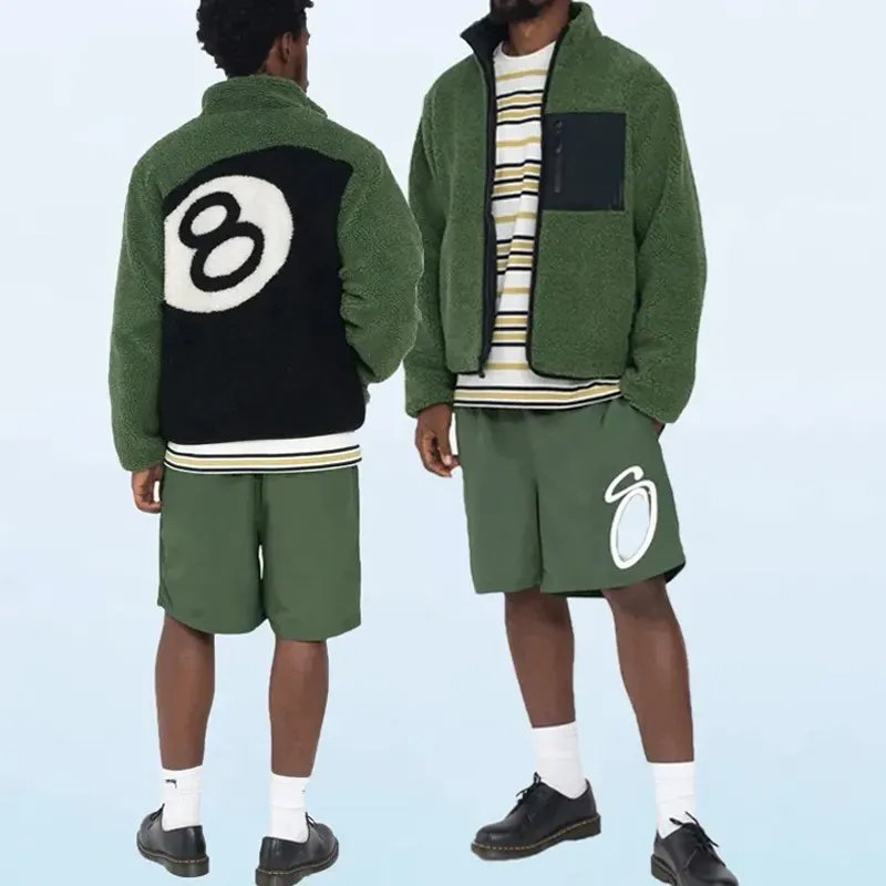 Reversible sherpa fleece wholesale fur streetwear hip hop branded teddy outdoor polar 8 ball winter sherpa fleece jacket for men
