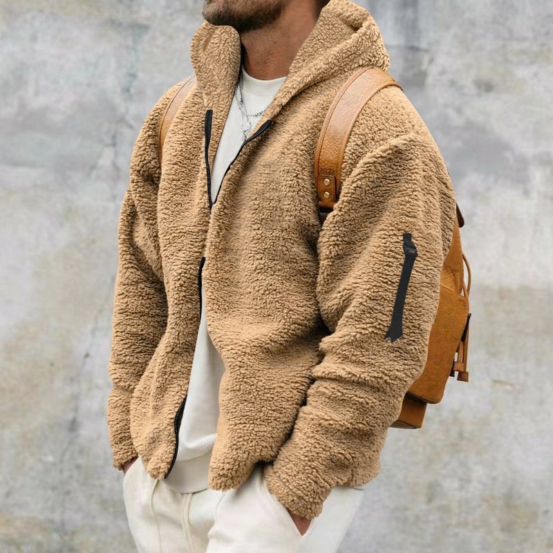 Factory Winter Double-Faced Fleece For Warmth Hooded Coats Custom Heat Transfer Logo Autumn Boxy Plain Zip Men'S Jackets