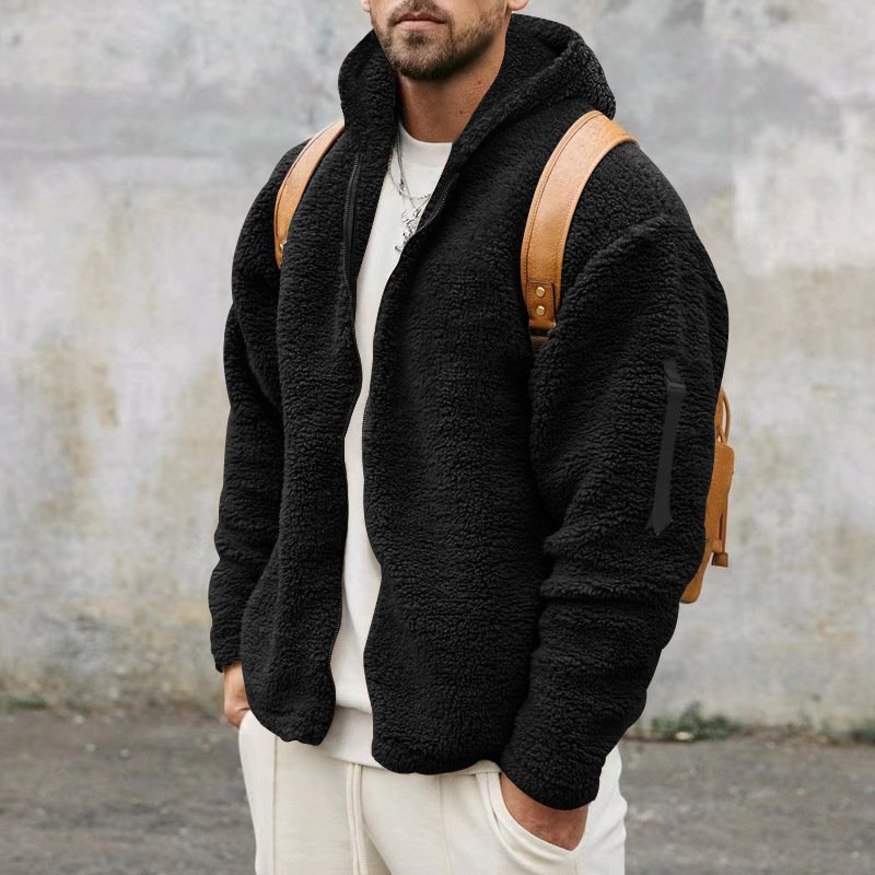 Factory Winter Double-Faced Fleece For Warmth Hooded Coats Custom Heat Transfer Logo Autumn Boxy Plain Zip Men'S Jackets