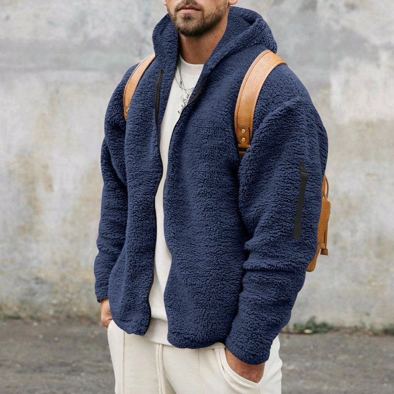 Factory Winter Double-Faced Fleece For Warmth Hooded Coats Custom Heat Transfer Logo Autumn Boxy Plain Zip Men'S Jackets
