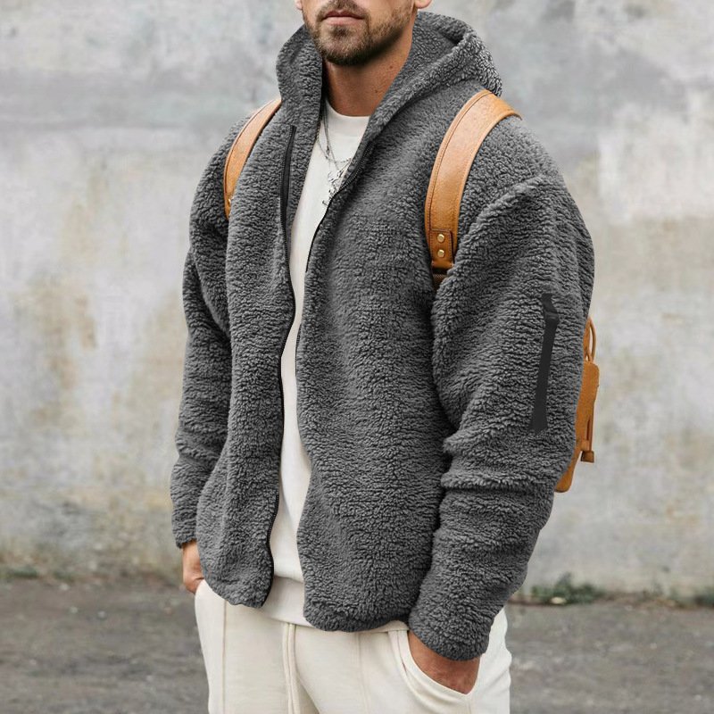 Factory Winter Double-Faced Fleece For Warmth Hooded Coats Custom Heat Transfer Logo Autumn Boxy Plain Zip Men'S Jackets