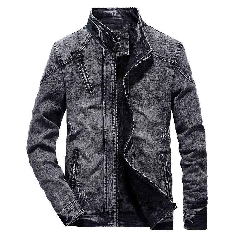 2024 Men's Winter Fashion Slim Warm Denim Jacket Thick Wool Lining Stand Woven Fabric Casual with Zipper Closure Jeans Jacket For Men