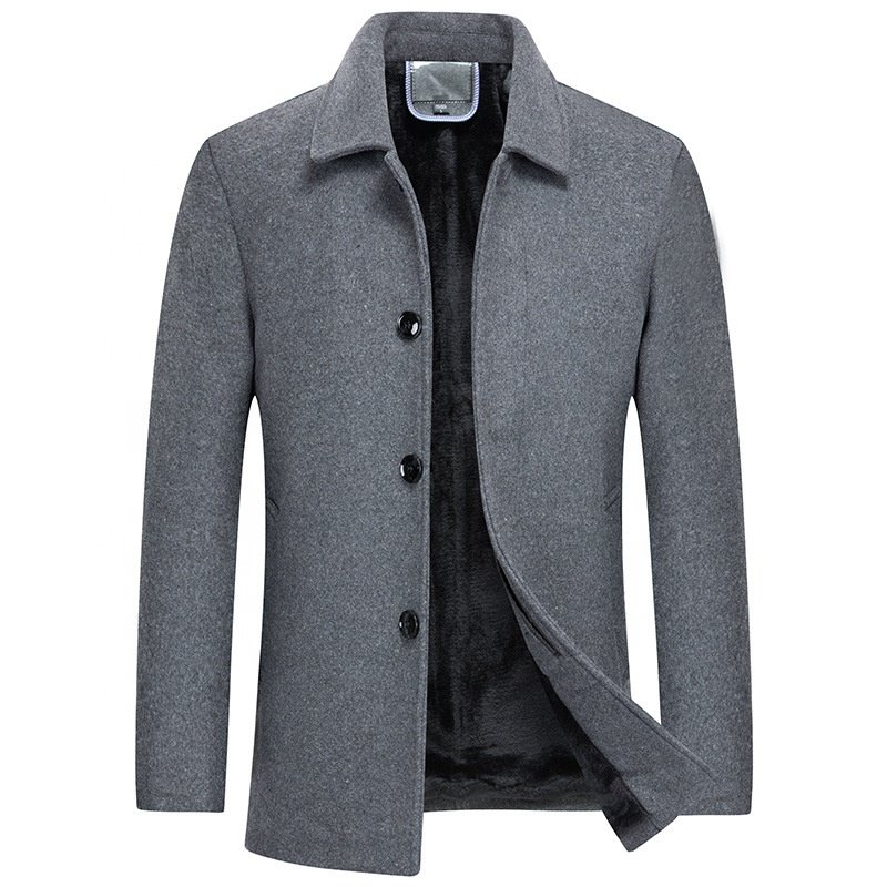 Men's Winter Single Breasted Belted Pea Coat Outdoor Woolen Warm Jacket for Men