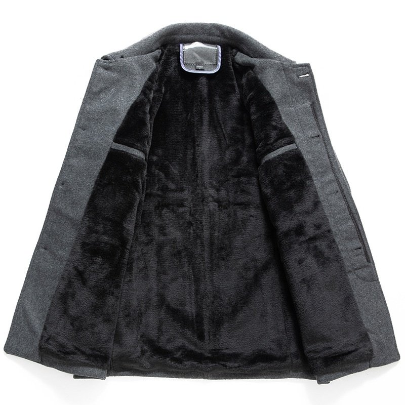 Men's Winter Single Breasted Belted Pea Coat Outdoor Woolen Warm Jacket for Men