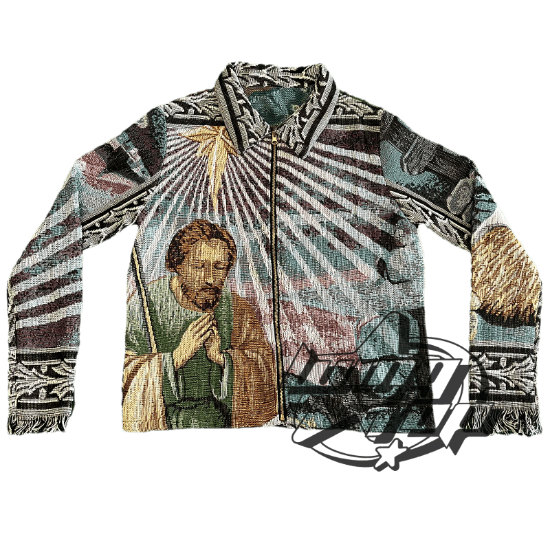Tapestry Cardigan Custom Streetwear Jacket V Neck Man Clothing Tapestri Blanket Jackets Men's Black Sweater Skeleton Button Coat