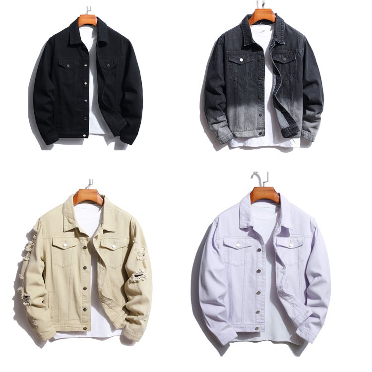 2023 Hot Sale streetwear Spring Autumn Leisure Slim White Denim utility Jacket Custom Printed Logo Men's Jean Jacket