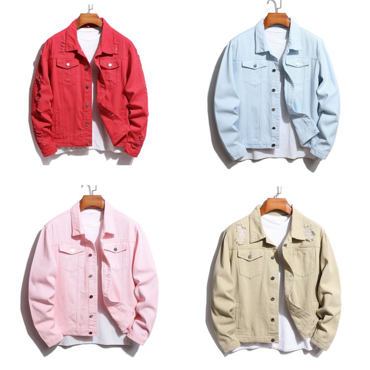 2023 Hot Sale streetwear Spring Autumn Leisure Slim White Denim utility Jacket Custom Printed Logo Men's Jean Jacket