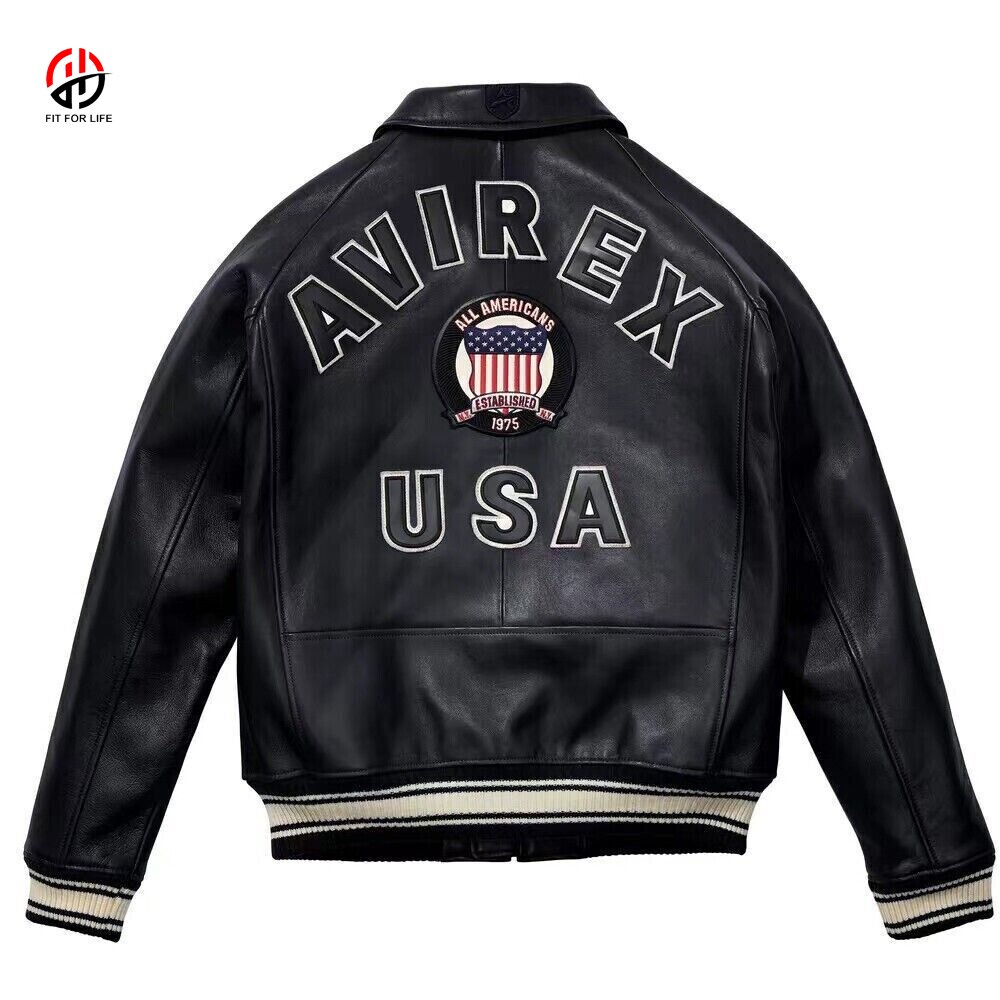Hot Selling Super Quality Wholesale Customized Classic Genuine Cowhide Leather Avirex Jacket