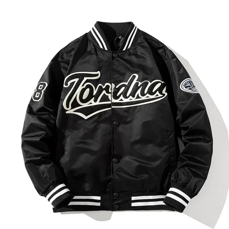 Custom 90% Cotton Men's Bomber Track Jacket Outdoor Sports Fashionable Varsity Baseball Hiking Jacket Stand Winter Sports