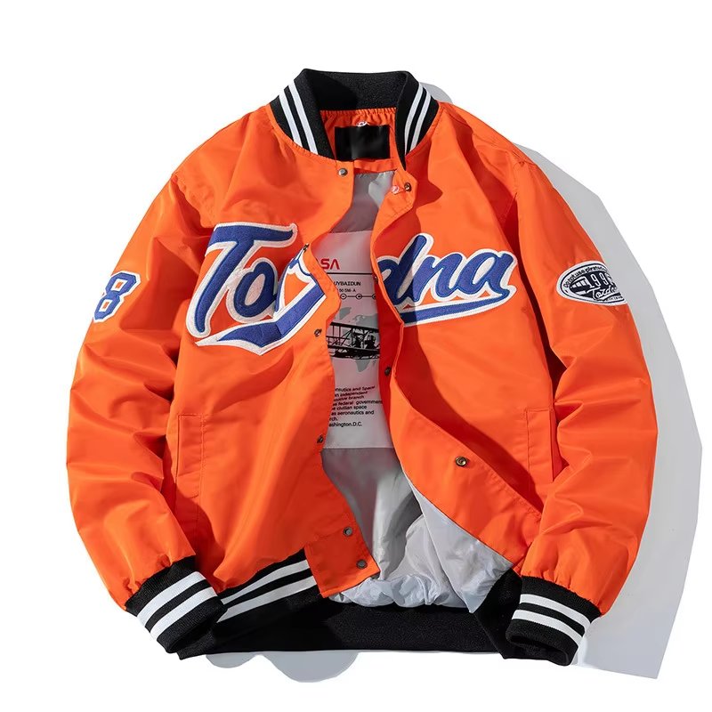 Custom 90% Cotton Men's Bomber Track Jacket Outdoor Sports Fashionable Varsity Baseball Hiking Jacket Stand Winter Sports