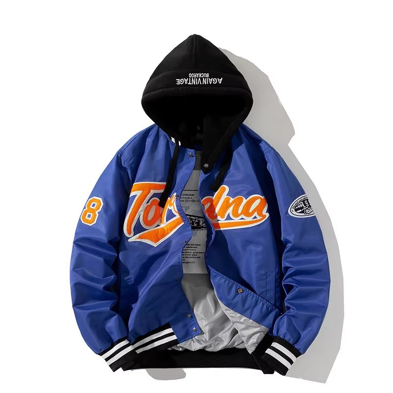 Custom 90% Cotton Men's Bomber Track Jacket Outdoor Sports Fashionable Varsity Baseball Hiking Jacket Stand Winter Sports