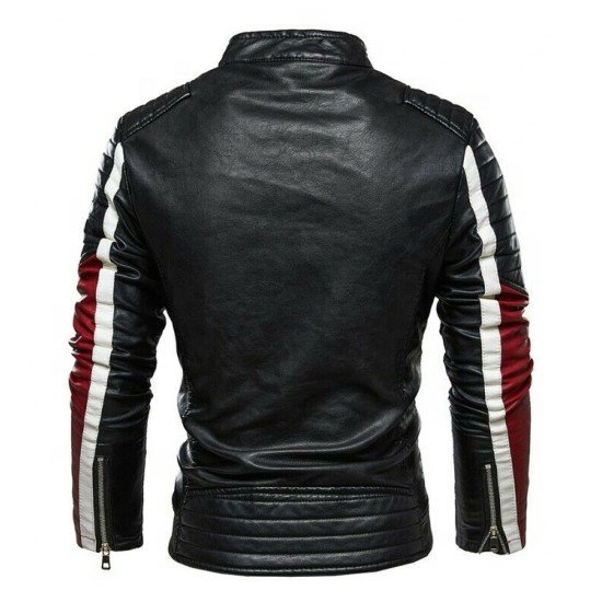 Men's Black White And Red Slim Fit Leather Biker Jacket Fully Customized Jacket High Quality Leather Jacket Style for all season