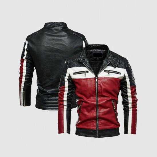 Men's Black White And Red Slim Fit Leather Biker Jacket Fully Customized Jacket High Quality Leather Jacket Style for all season