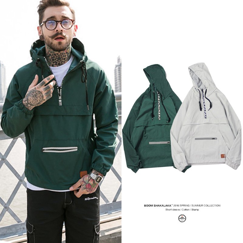 Spring hooded pullover thin trench jacket men's sports student trench coat men's jackets