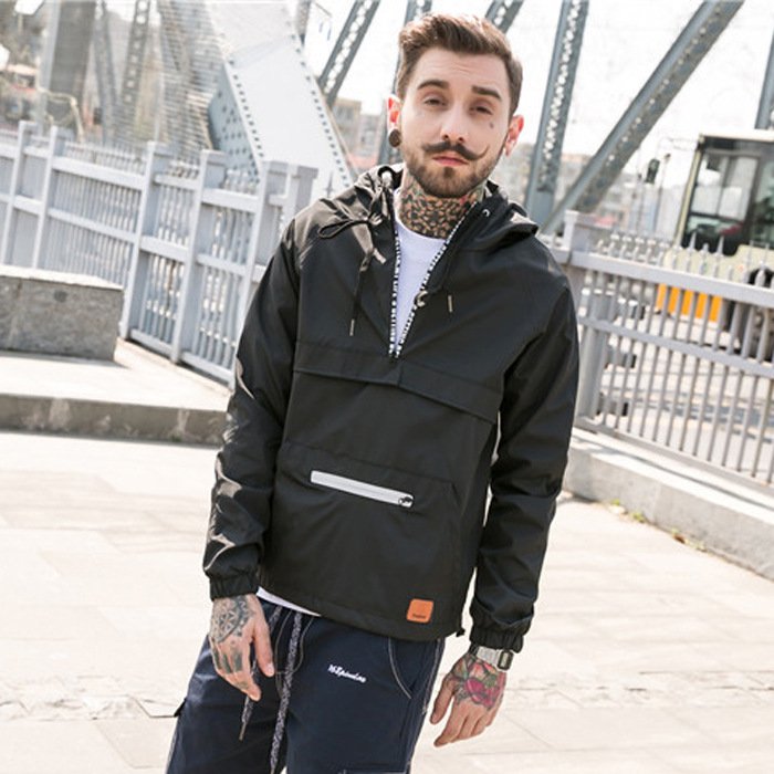Spring hooded pullover thin trench jacket men's sports student trench coat men's jackets