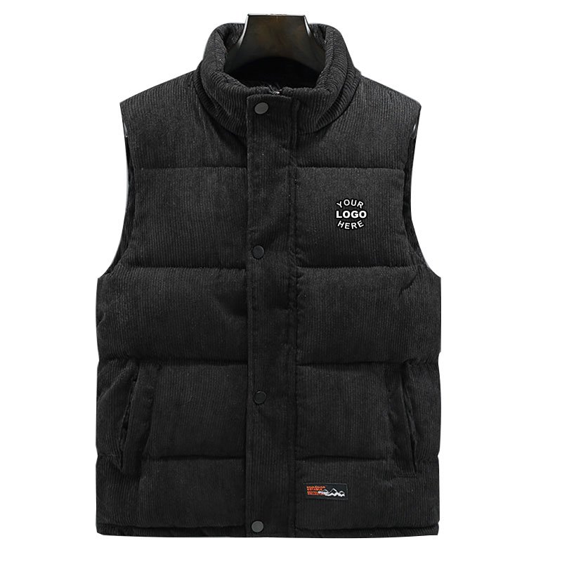 Winter Hot Sales Warm Sleeveless Bubble Jackets for Men Custom Corduroy Breathable Windproof Zipper Puffer Vest For Men