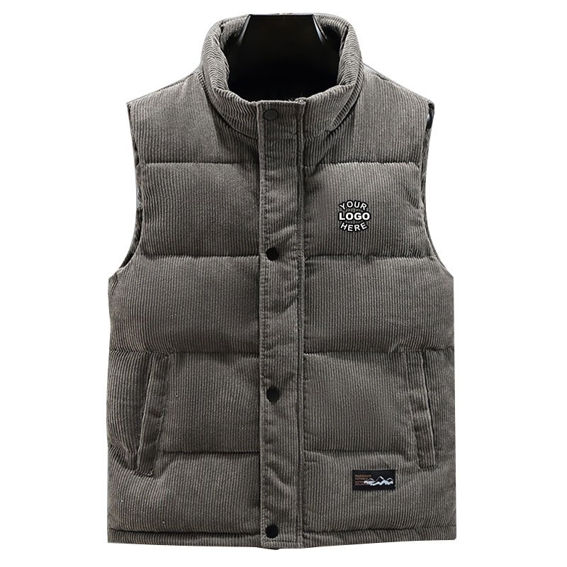 Winter Hot Sales Warm Sleeveless Bubble Jackets for Men Custom Corduroy Breathable Windproof Zipper Puffer Vest For Men