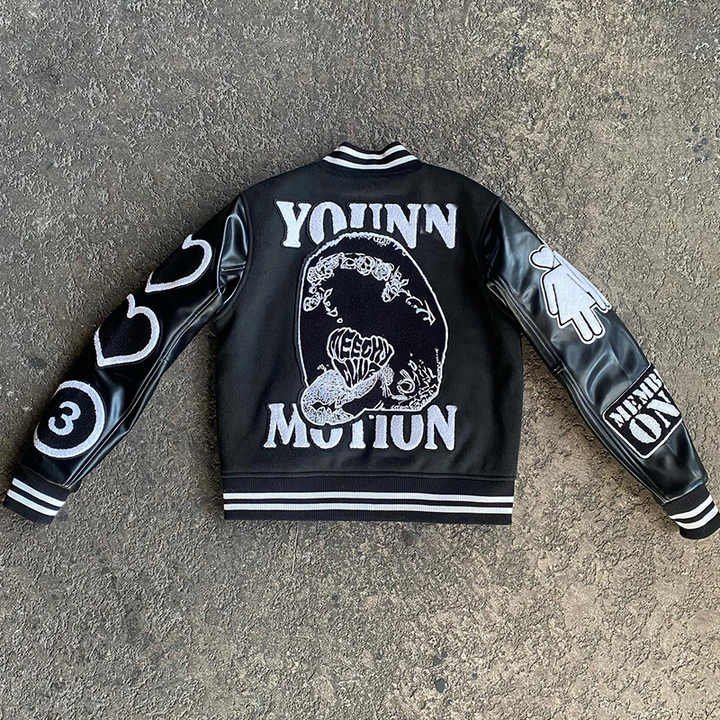 Custom Logo Streetwear Unisex Men's Chenille Embroidery Patch Winter Fleece Leather Bomber Letterman Varsity Jacket