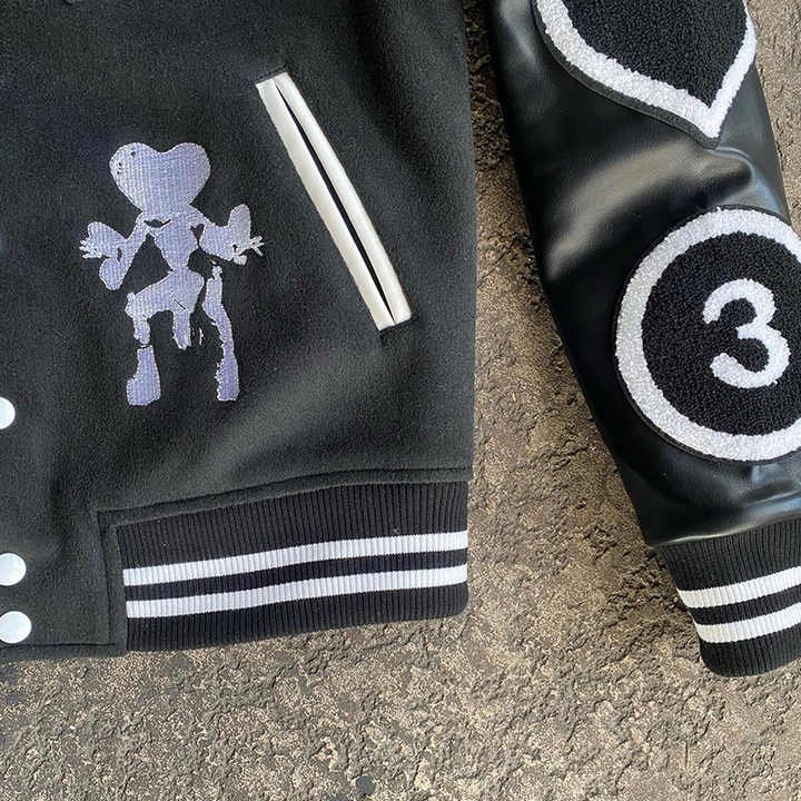 Custom Logo Streetwear Unisex Men's Chenille Embroidery Patch Winter Fleece Leather Bomber Letterman Varsity Jacket