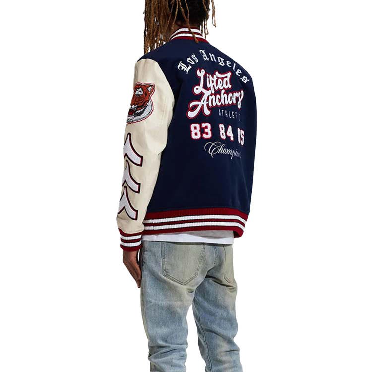 Custom Logo Giacca Baseball Leather Sleeves Embroidery Cotton Black Couple College Baseball Men's Jacket Letterman Black Jacket