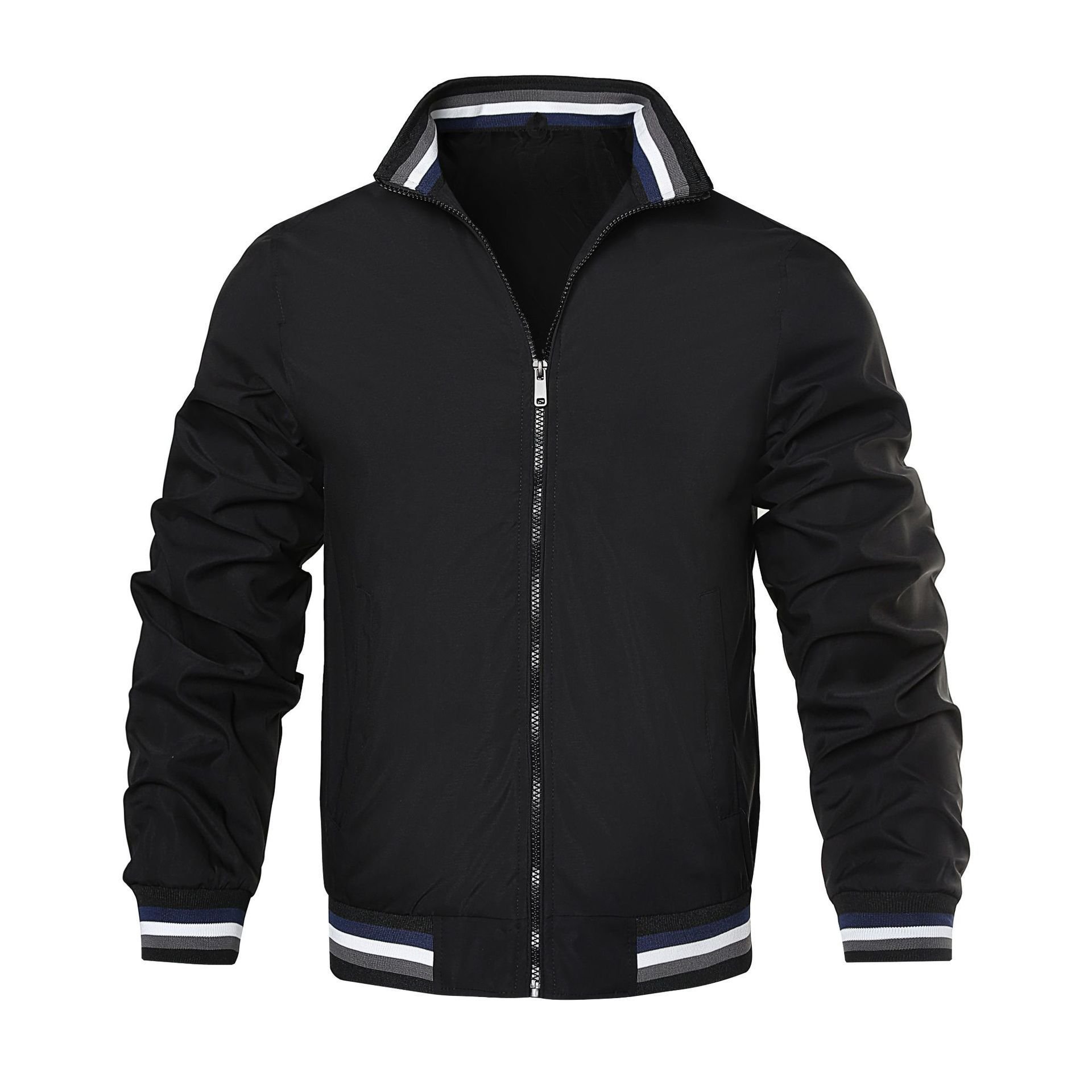 Orange M-4XL Men High Quality Windbreaker Outdoor Plus Size Stand Collar Slim Ribbed Neckline Color Contrast Jacket