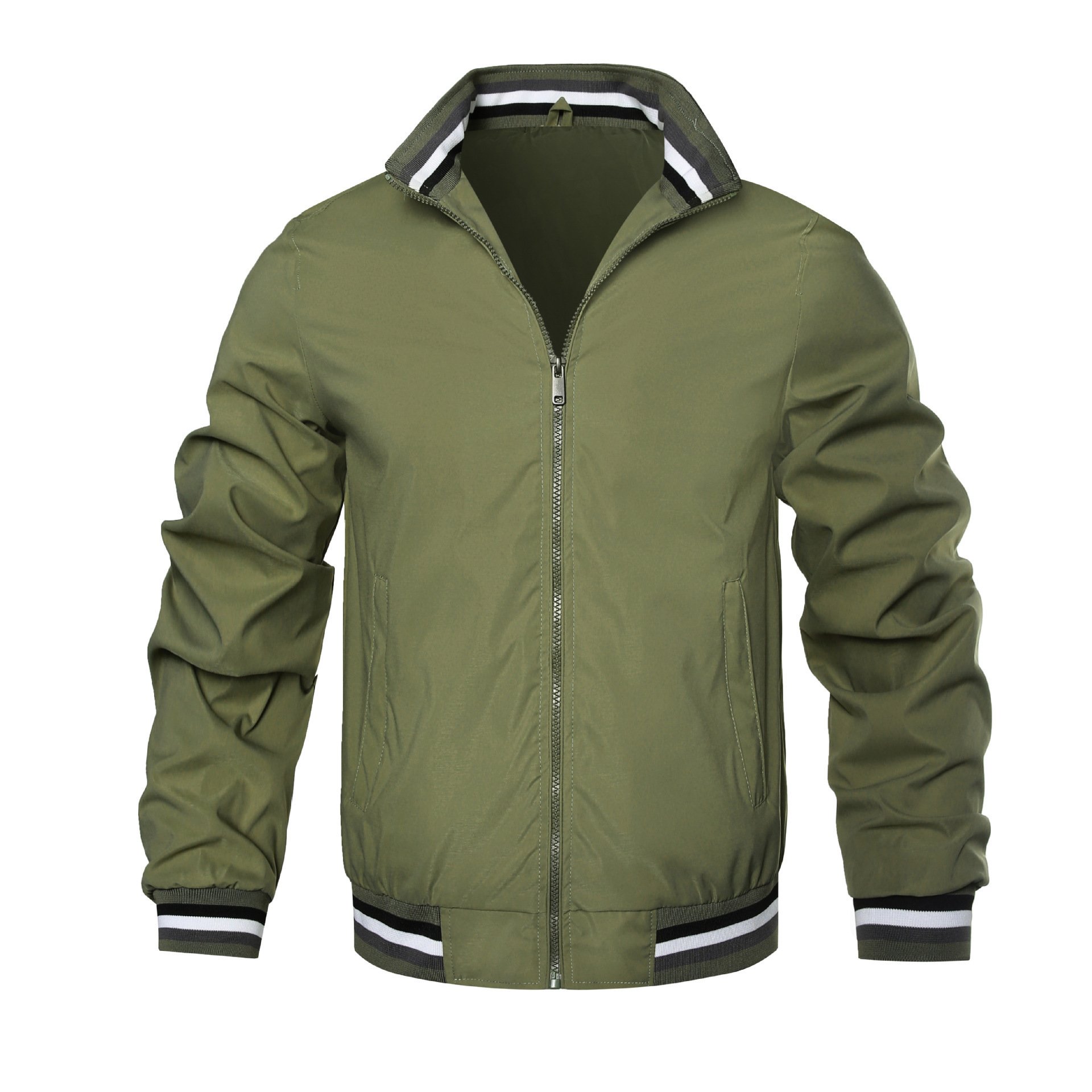 Orange M-4XL Men High Quality Windbreaker Outdoor Plus Size Stand Collar Slim Ribbed Neckline Color Contrast Jacket