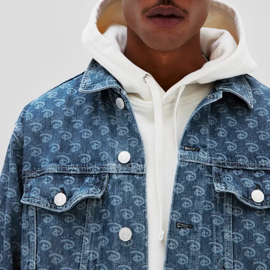 Most Stylish Men Blue Washed Digital Printed Denim Jacket Men Winter Jackets For Sale Customized Denim Jackets