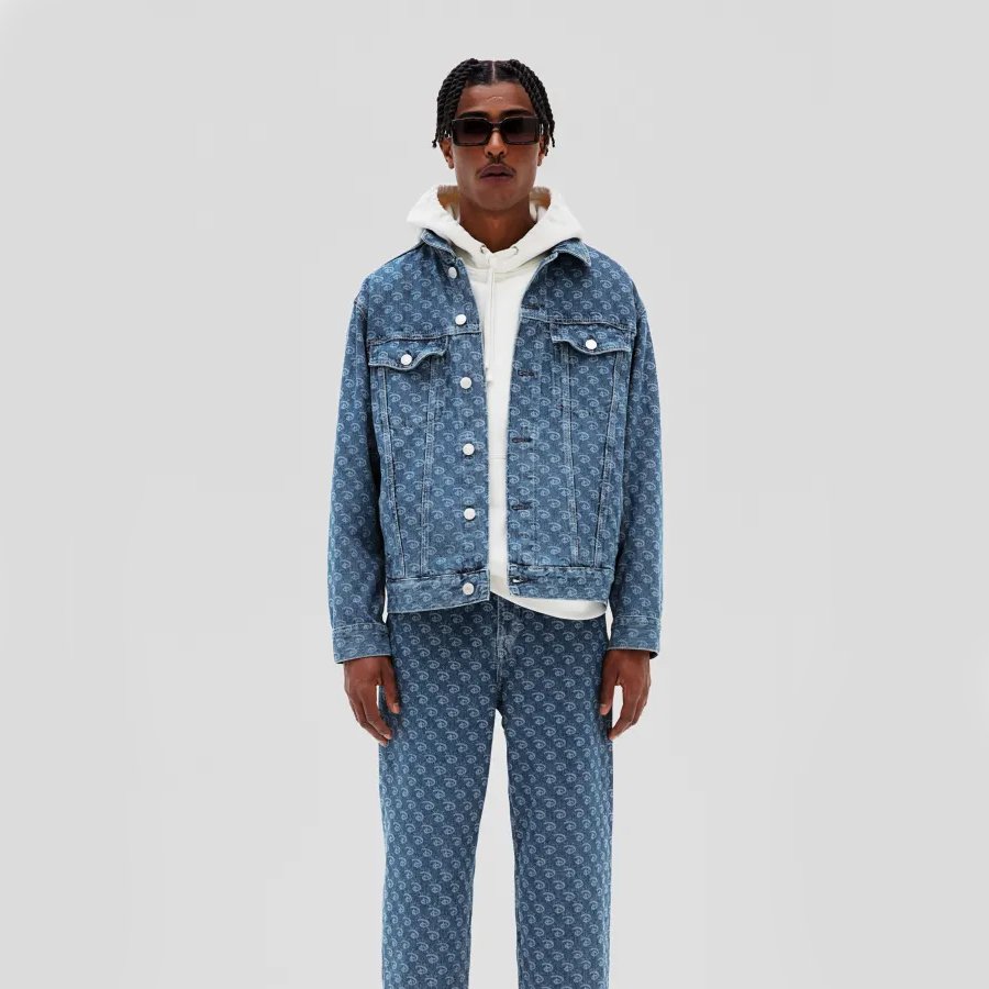 Most Stylish Men Blue Washed Digital Printed Denim Jacket Men Winter Jackets For Sale Customized Denim Jackets
