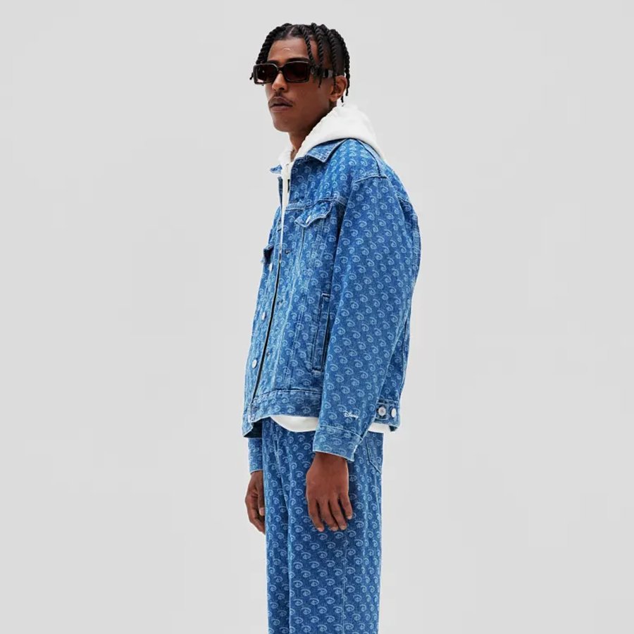 Most Stylish Men Blue Washed Digital Printed Denim Jacket Men Winter Jackets For Sale Customized Denim Jackets
