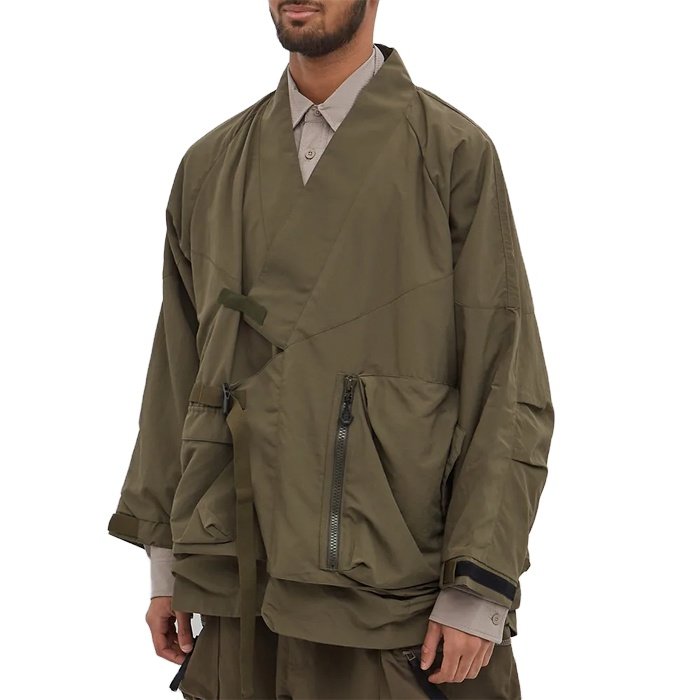 Wholesale Custom Fashion long sleeve streetwear Japan style jacket men's plain dark green oversize Kimono jacket