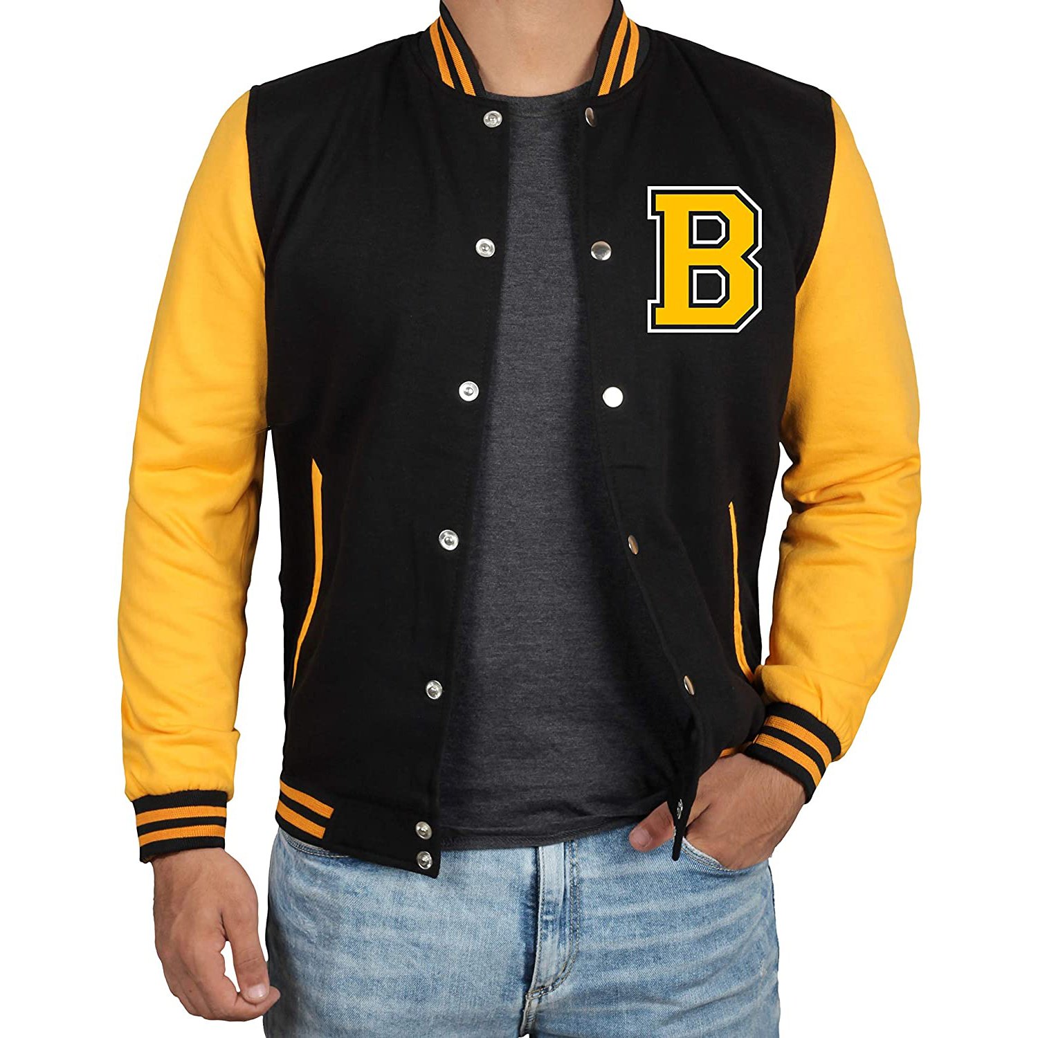 Black and Yellow varsity Jacket for Men - High School Baseball Varsity Bomber Jacket Men's winter Varsity jacket
