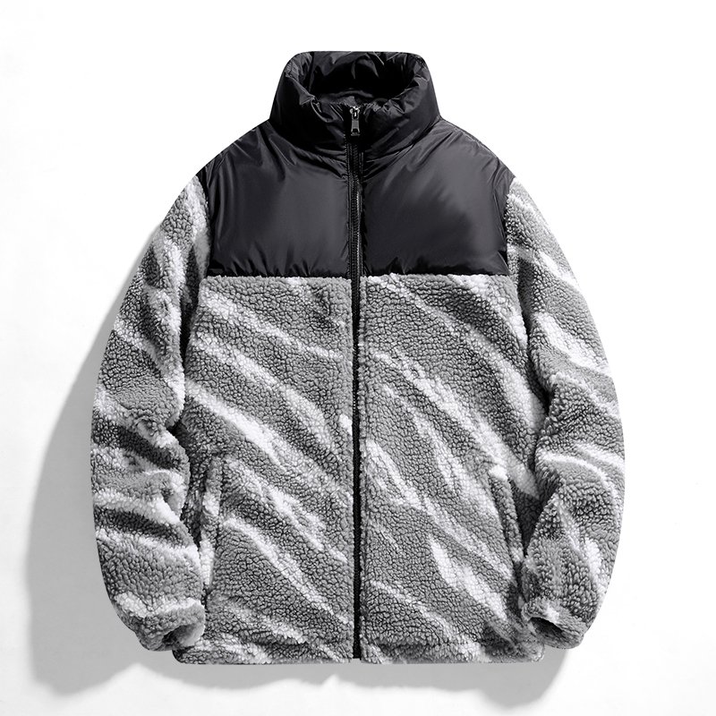 Best Quality Patchwork Contrast Warm Heated Fleece Men's Jacket Cotton Lining Windproof Woolen Outdoor Jacket For Men