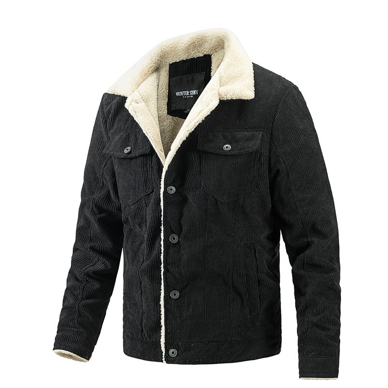 New corduroy men's jacket, fashionable and casual with velvet jacket, cardigan, button pocket, stand up collar, men's clothing