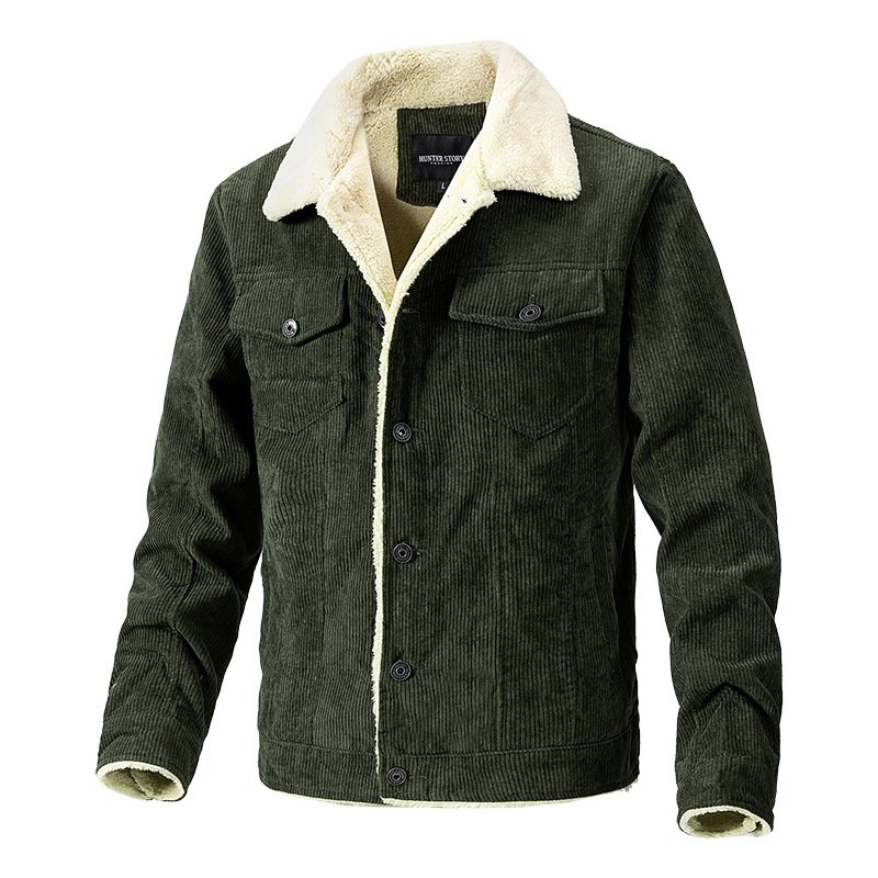 New corduroy men's jacket, fashionable and casual with velvet jacket, cardigan, button pocket, stand up collar, men's clothing
