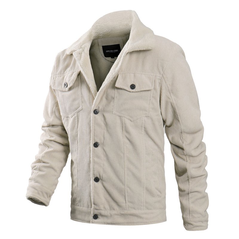 New corduroy men's jacket, fashionable and casual with velvet jacket, cardigan, button pocket, stand up collar, men's clothing
