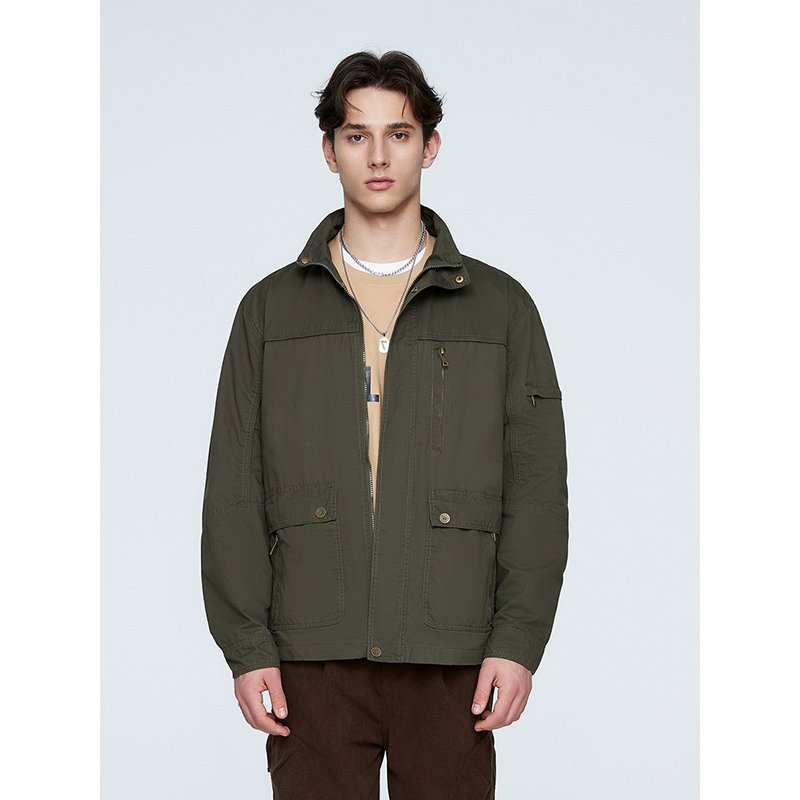Men's Coaches OEM Custom Design Spring Autumn Simple Wind Loose Multi pocket Zipper Outdoor Men's Casual Bomber Jacket