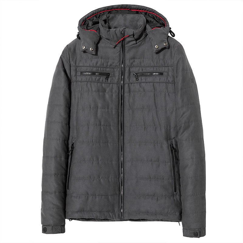 Men's jacket dark grey detachable hood zipper slim fit jacket male cotton paddied warm jacket winter