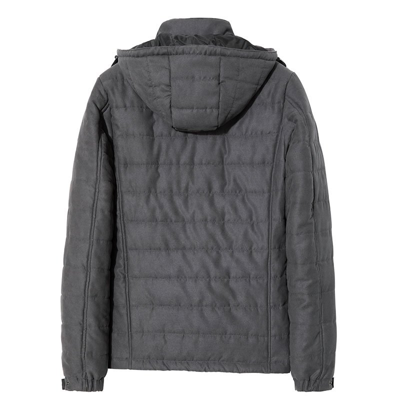 Men's jacket dark grey detachable hood zipper slim fit jacket male cotton paddied warm jacket winter