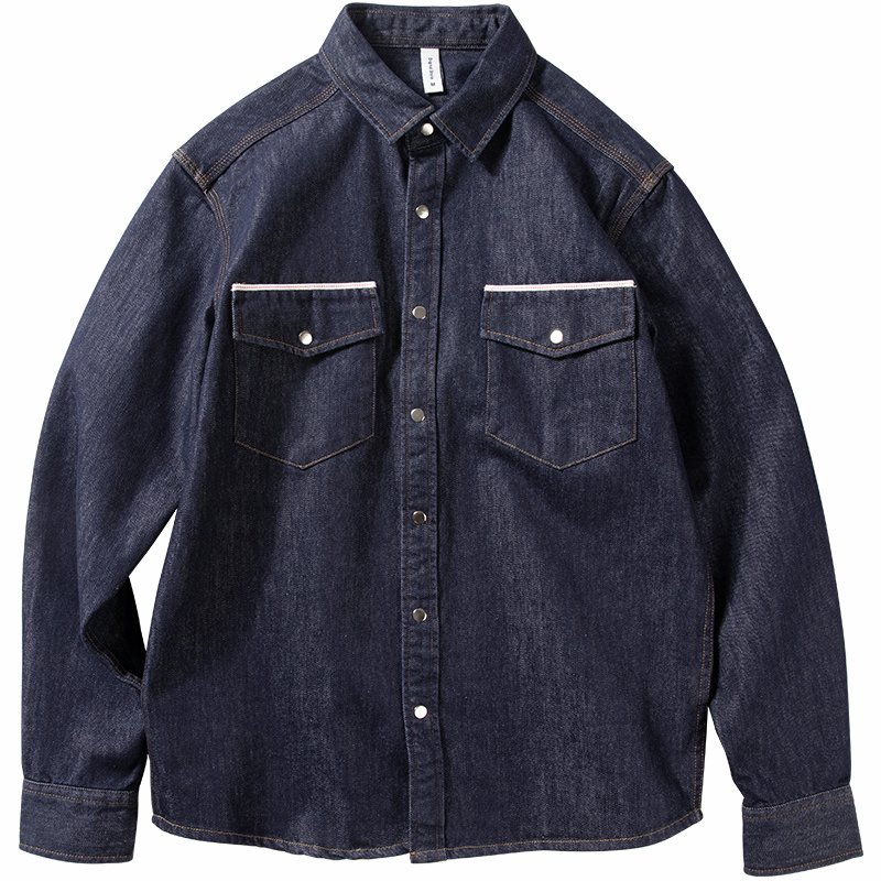 blue team custom Indigo denim shirt men's long-sleeved outer wear retro casual coat denim shirt jacket for men jeans