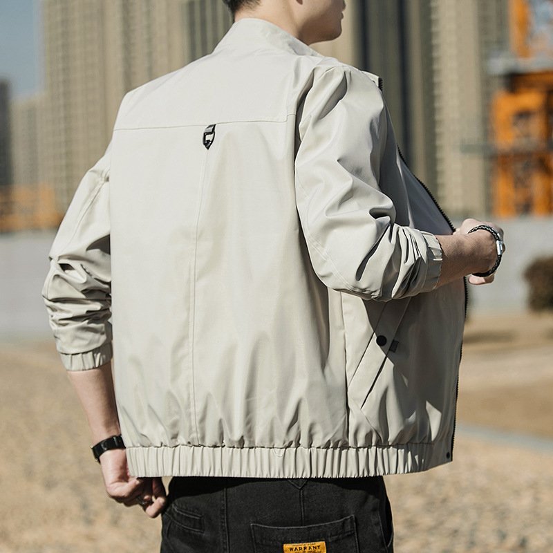 Men's jacket with letter decoration zipper placket, solid color jacket without hat and simple and fashionable jacket