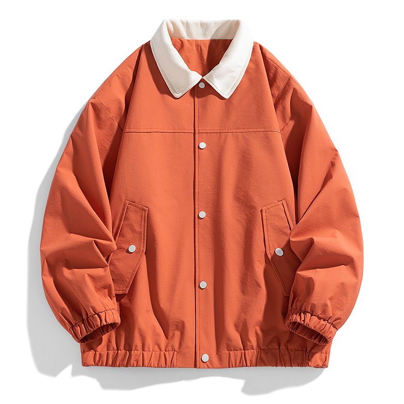 Men's Casual Custom Logo Windbreaker Jacket with Contrast Color Collar Elastic Cuff and Hem Turn Down Collar Jacket