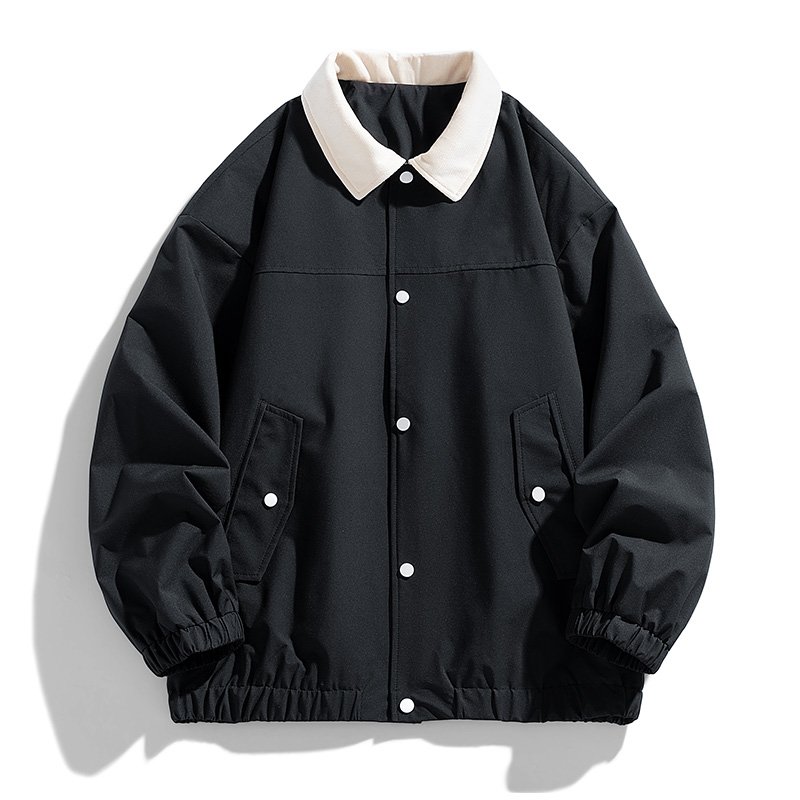 Men's Casual Custom Logo Windbreaker Jacket with Contrast Color Collar Elastic Cuff and Hem Turn Down Collar Jacket