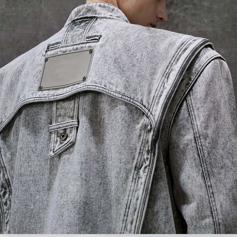 Men's Clothing Customized Heavyweight 400gsm 100% Cotton Biker Heavy Duty Spliced Washed Designer Denim Jacket