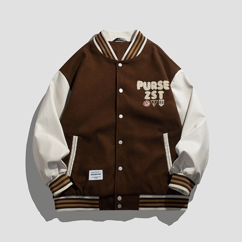 Spring and autumn new products loose stitching contrast patch couple baseball jersey men's and women's long-sleeved jackets